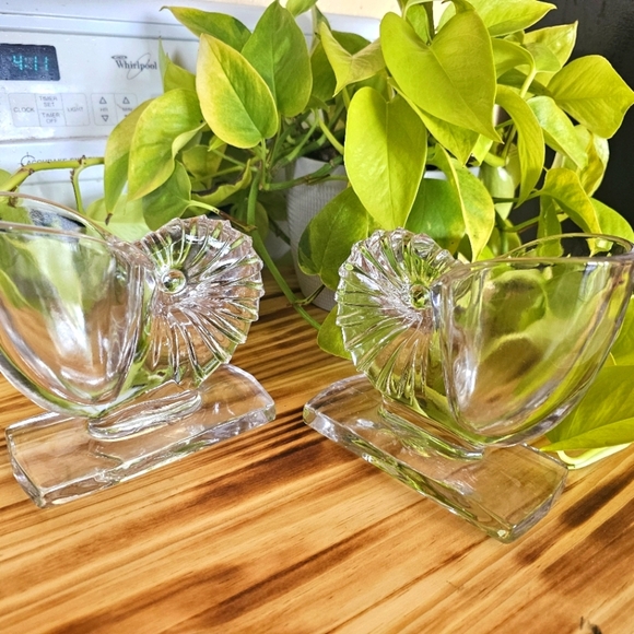 1940's Martinsville glass NAUTILUS conch bookend vases - Picture 2 of 7